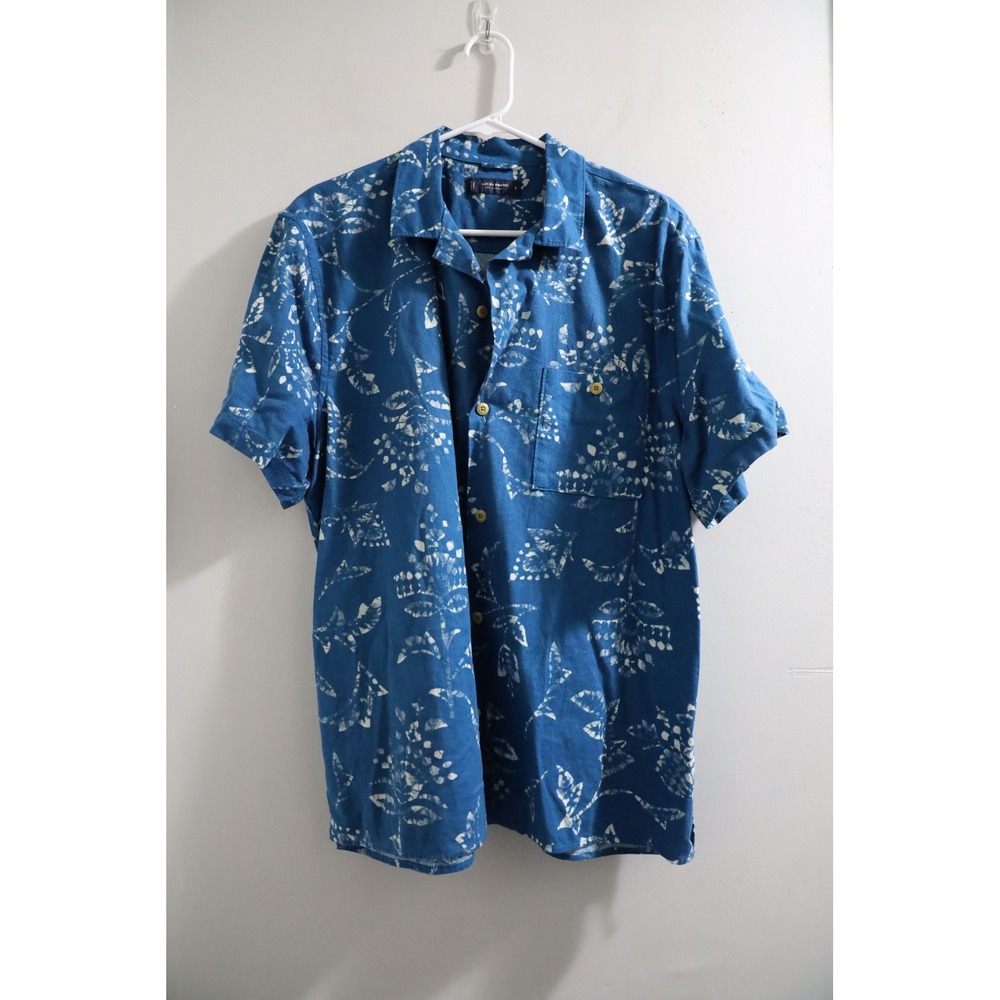 Lucky Brand Blue White Floral Print Short Sleeve‎ Button Up Shirt Men's Size L
